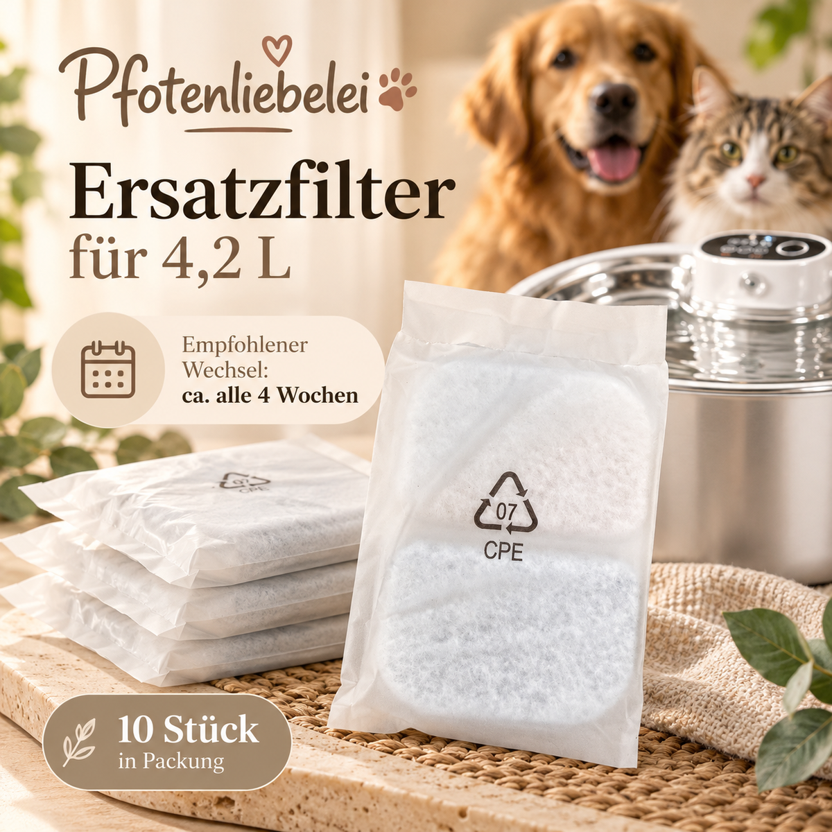 Pfotenliebelei Ersatzfilter für 4,2-L-Trinkbrunnen – 10 Stück